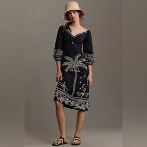 EUC Farm Rio Beaded Jungle Black Midi Dress Size Small Retails $398